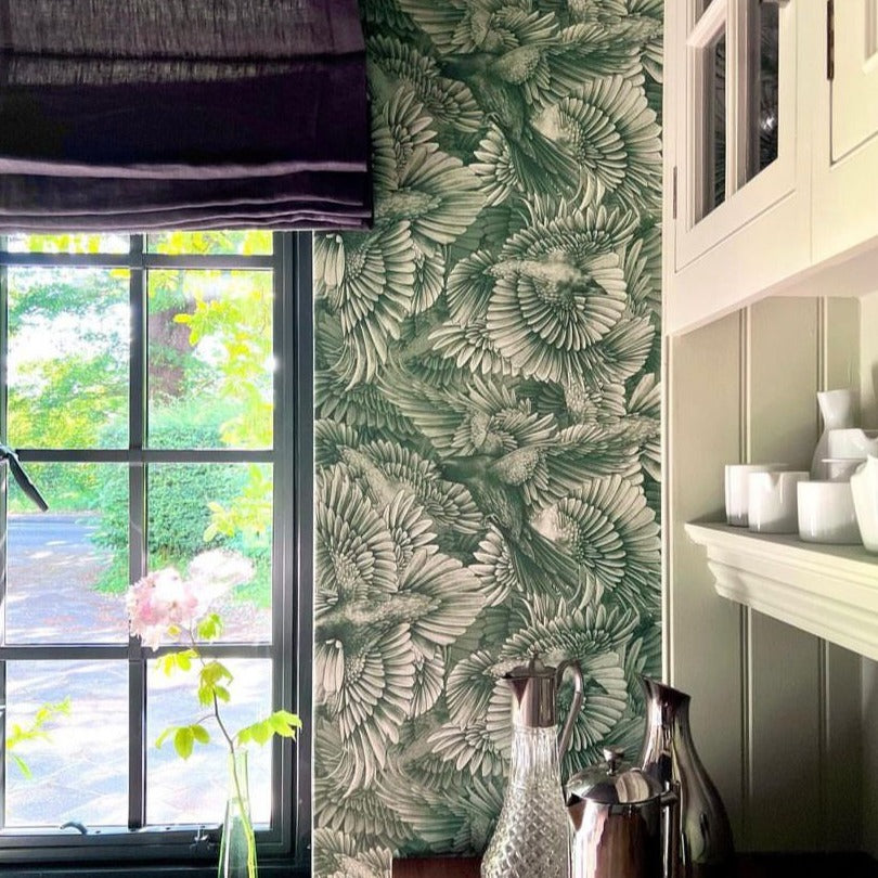 Wallpaper, premium wallpaper, bird wallpaper, FSC wallpaper, plant a tree, Raven Fleet wallpaper, Kate Walton, Kate Walton Collections, Kate Walton wallpaper, bathroom wallpaper