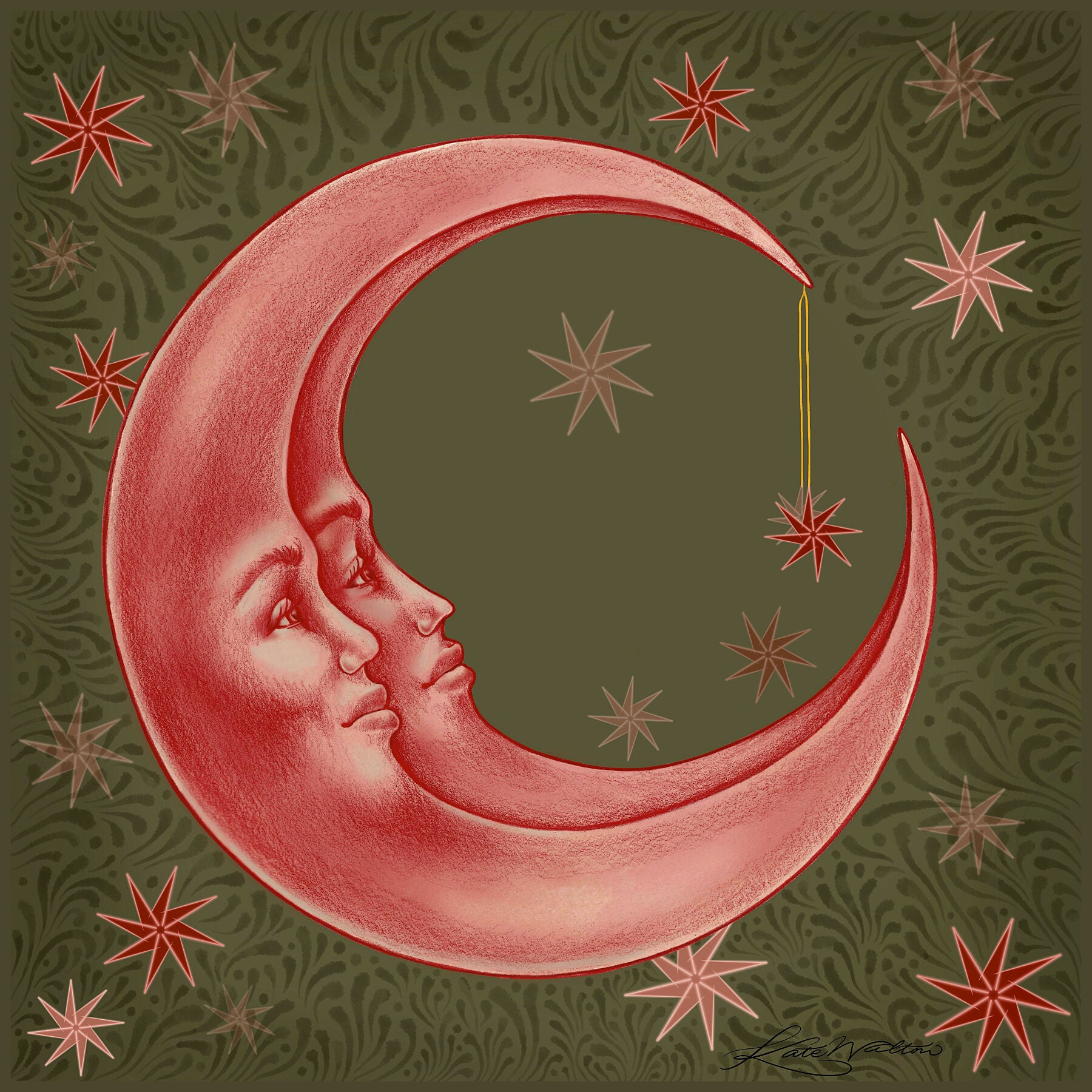 FSC paper, handpainted, premium, Giclée print, high quality print, hand painted, carbon neutral, ethical, ethical art, ethereal painting, botanical print, artwork, crescent moon, independent artist