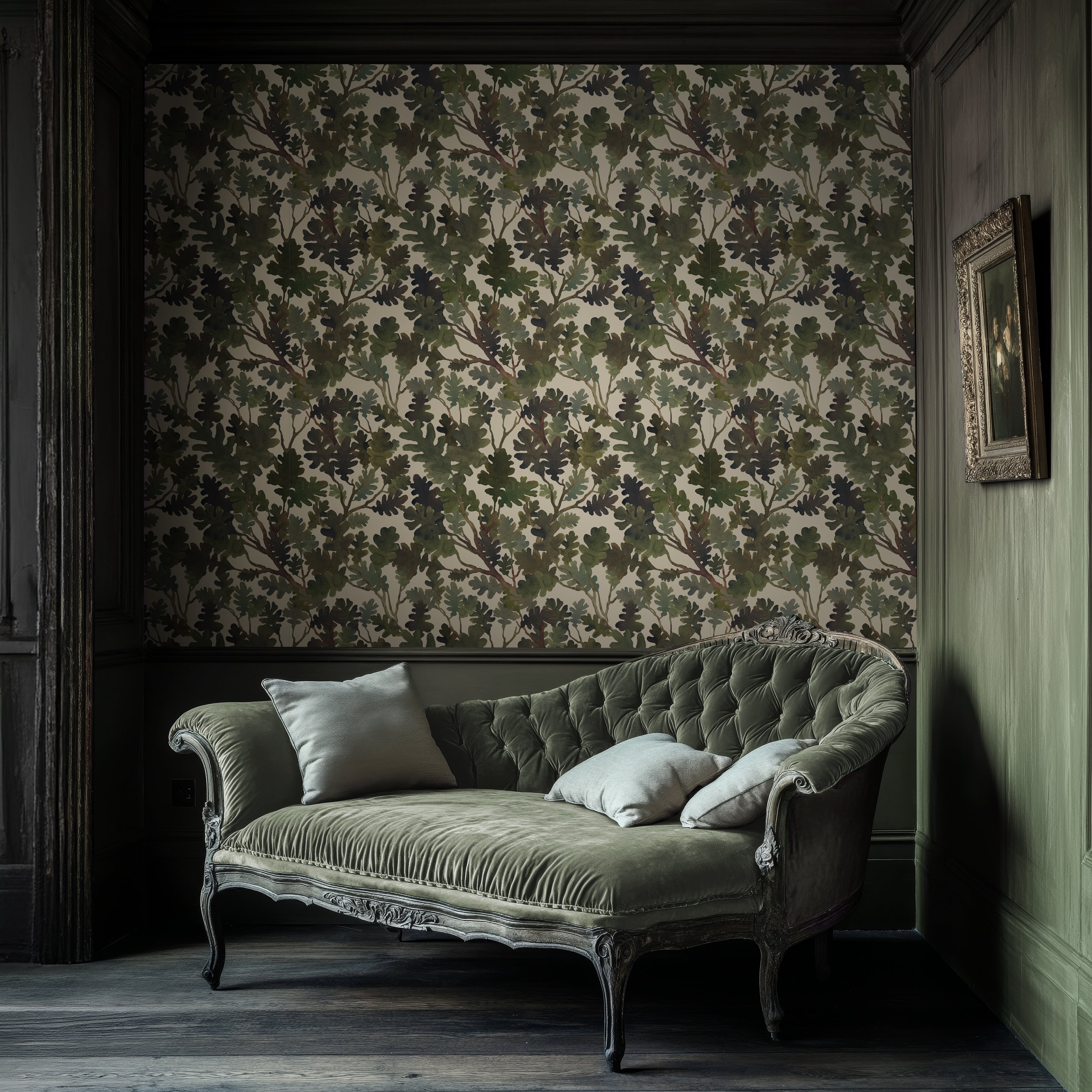 FSC paper, handpainted, premium wallpaper,, high quality print, hand painted, carbon neutral, ethical, ethical art, botanical painting, botanical print, artwork, independent artist, flower wallpaper, botanical wallpaper, oak wallpaper, oak leaves wallpaper,  foliage