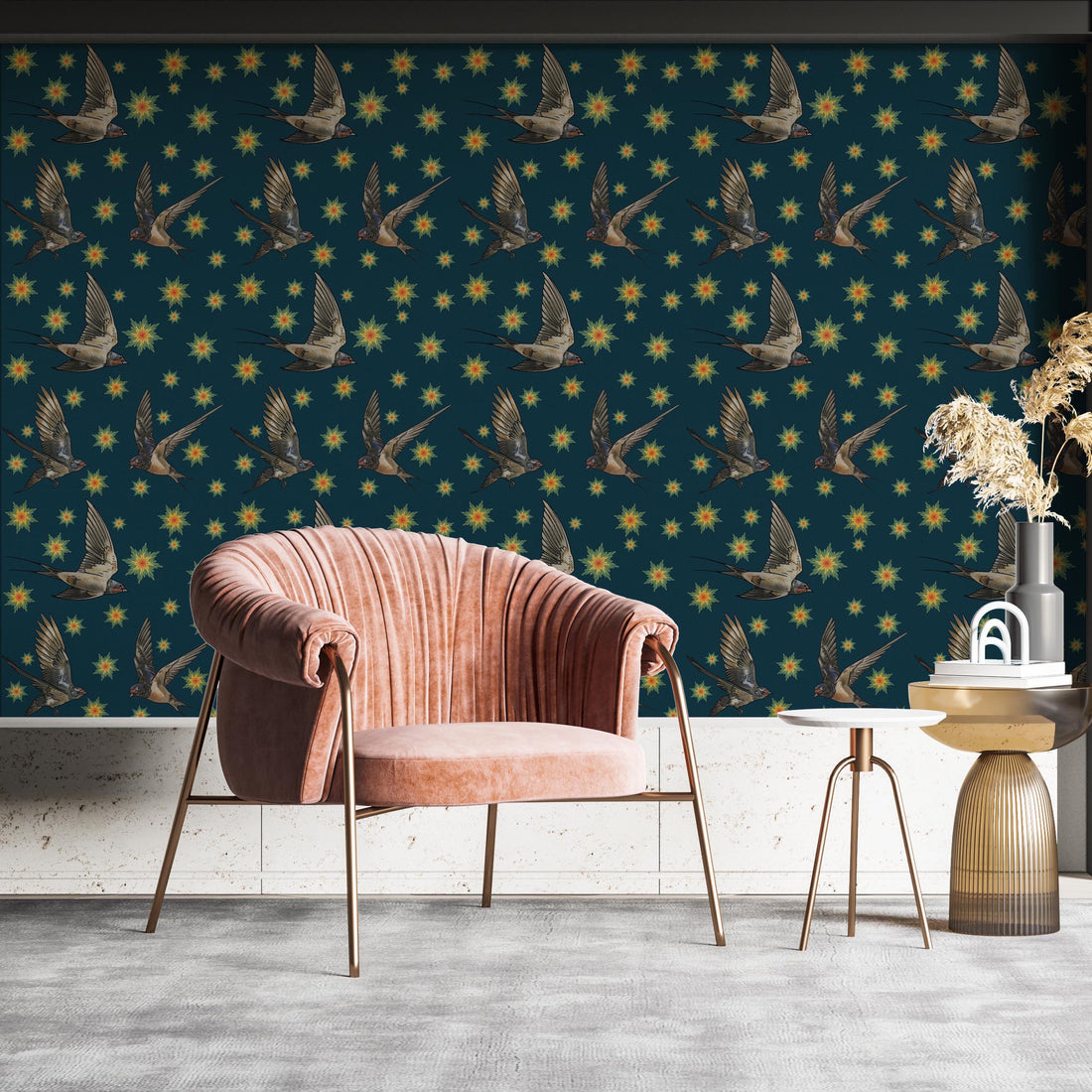 FSC Paper, FSC wallpaper, floral wallpaper, botanical wallpaper, LICK wallpaper, Kate Walton Collections, Kate Walton Wallpaper, ethical wallpaper, ethical business, interior styling, interior decor, bird wallpaper